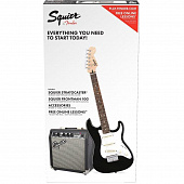 Fender Squier Stratocaster Pack, Laurel Fingerboard, Black, Gig Bag, 10G  комплект: электрогитара (черная) + комбо-усилитель и аксессуары